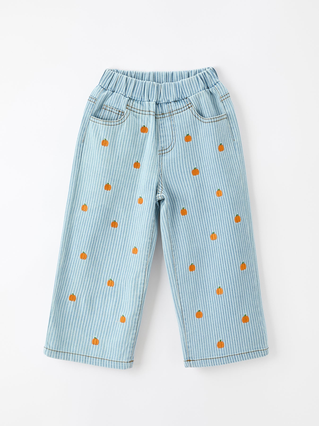 Halloween Thanksgiving Pumpkin Embroidered Girls Flare Pants