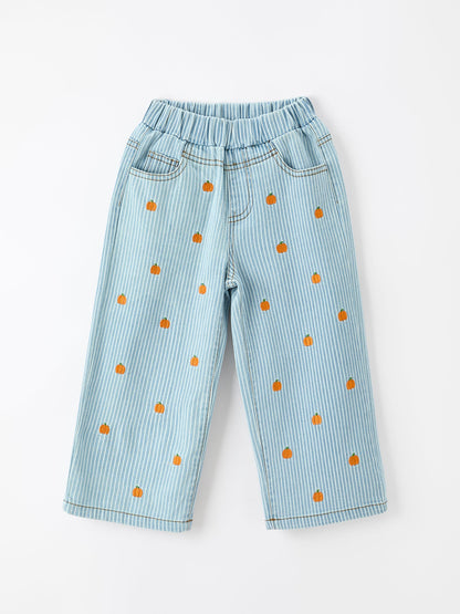 Halloween Thanksgiving Pumpkin Embroidered Girls Flare Pants