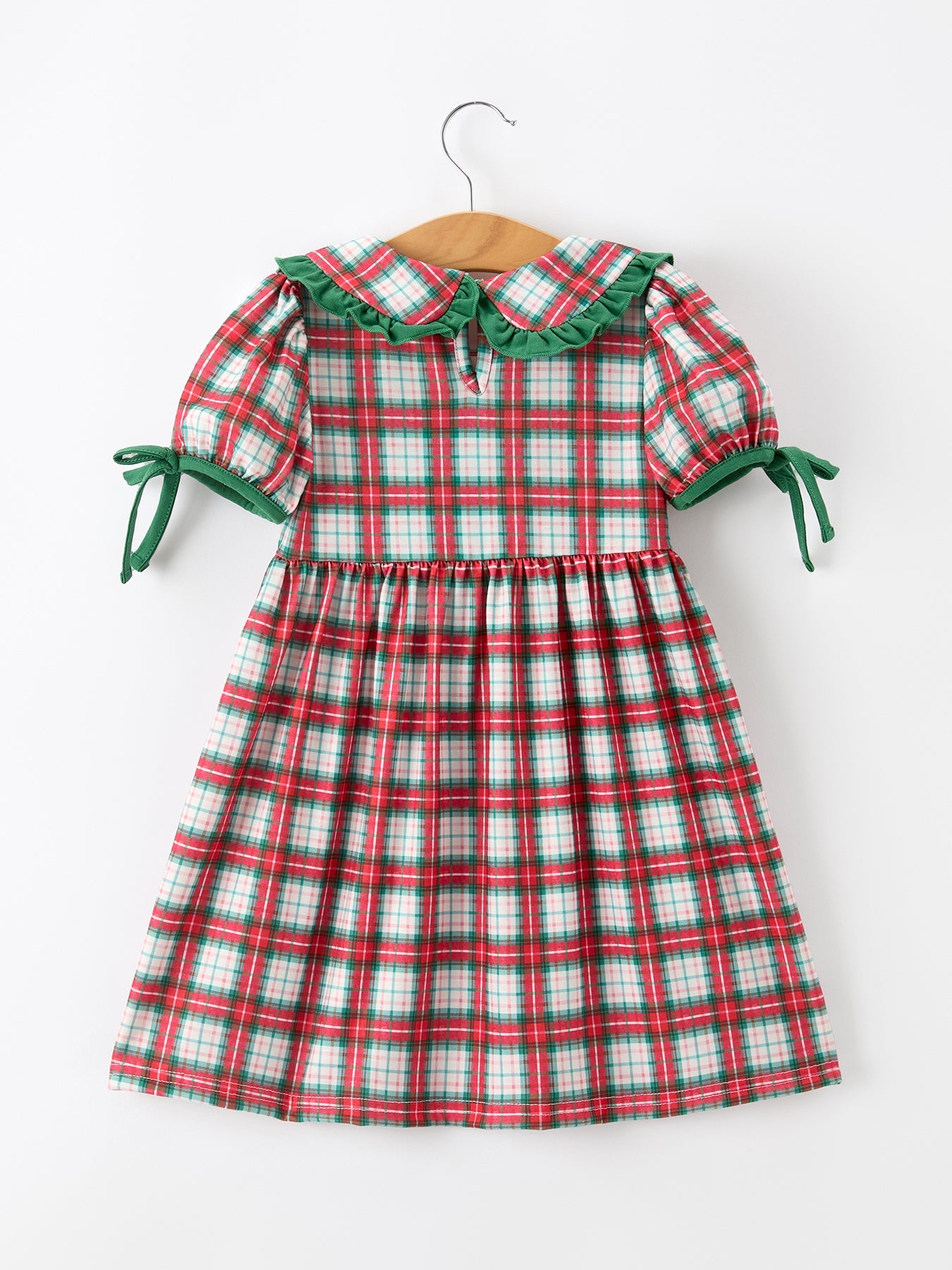 Christmas Tree Plaid Girls Dress Petals Collar Ruffle