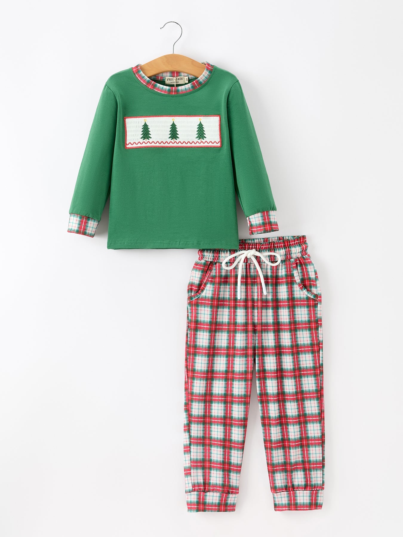 Christmas Tree Plaid Boys Set Long Sleeve Top Pants