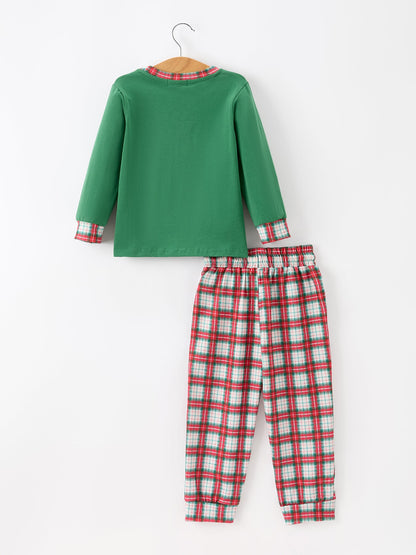 Christmas Tree Plaid Boys Set Long Sleeve Top Pants