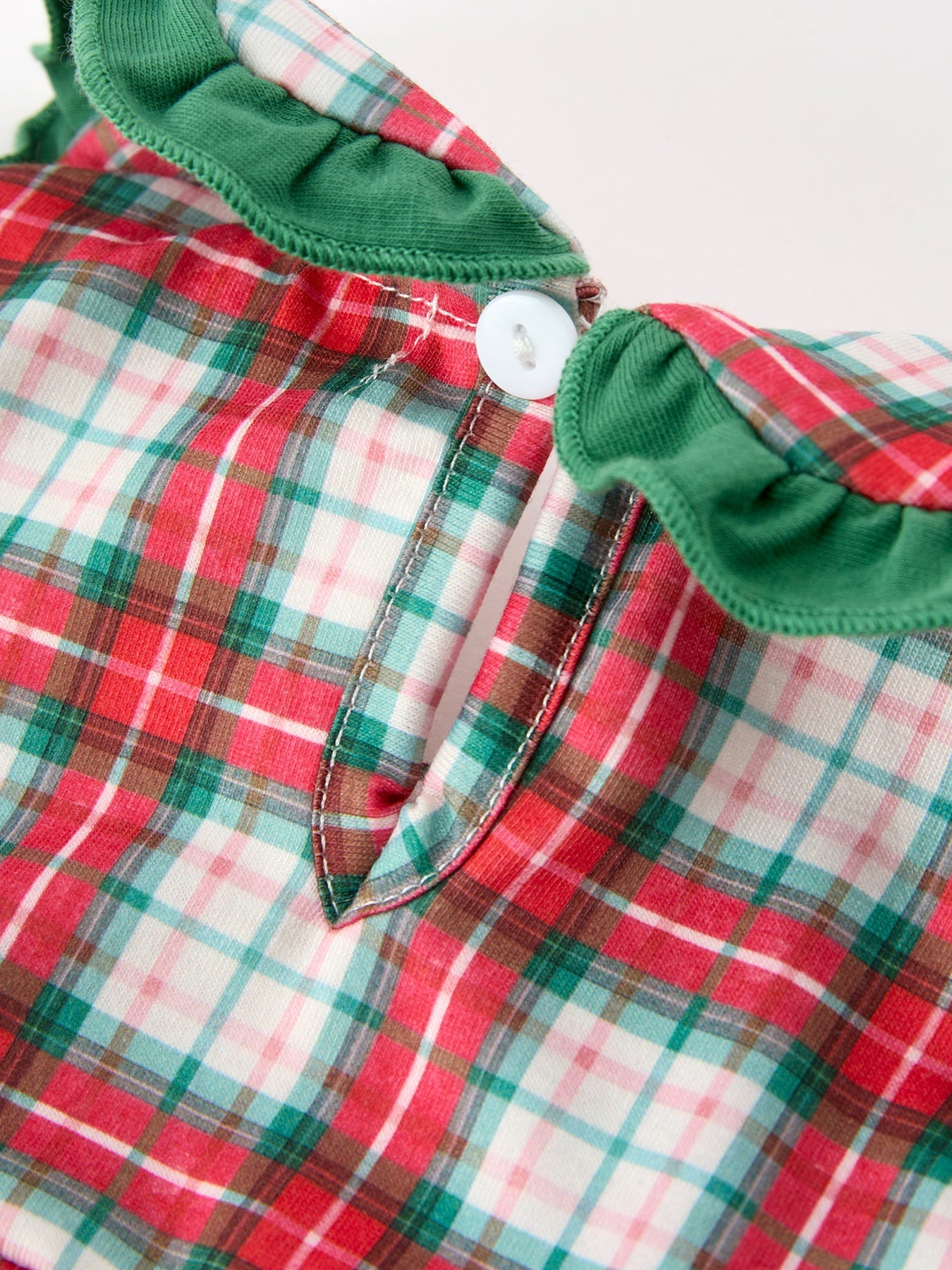 Christmas Tree Plaid Girls Romper Petals Collar Ruffle
