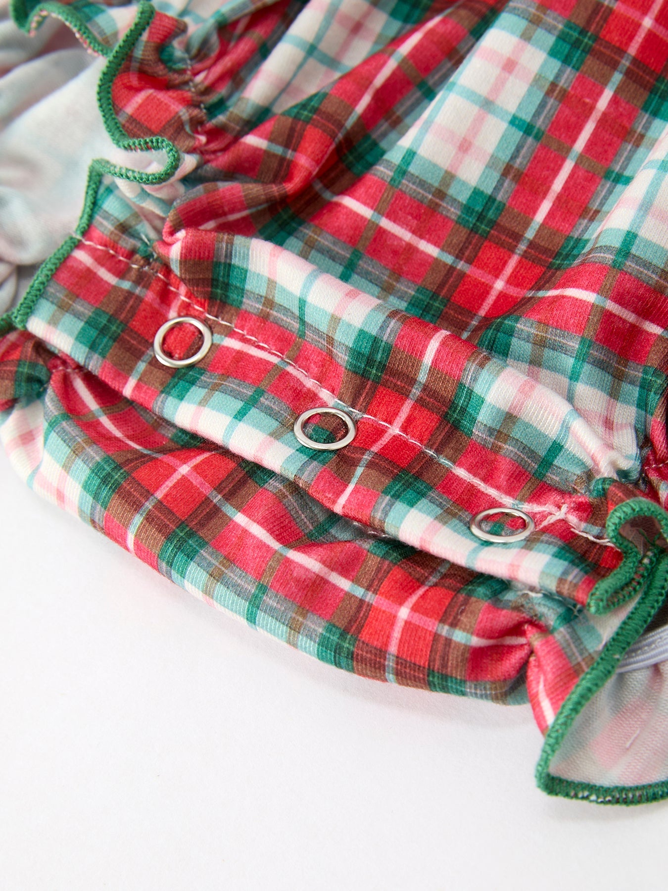 Christmas Tree Plaid Girls Romper Petals Collar Ruffle
