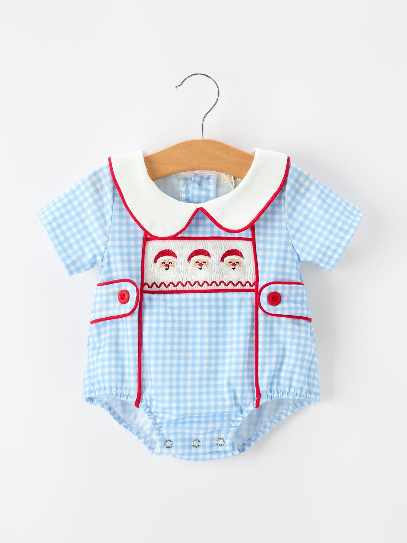 Christmas Santa Embroidered Boys Jon Jon Peter Pan Collar