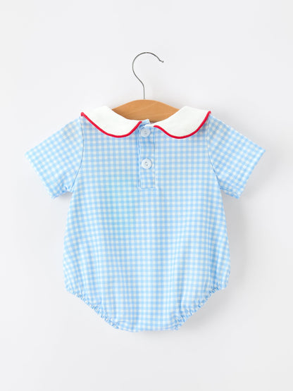 Christmas Santa Embroidered Boys Jon Jon Peter Pan Collar