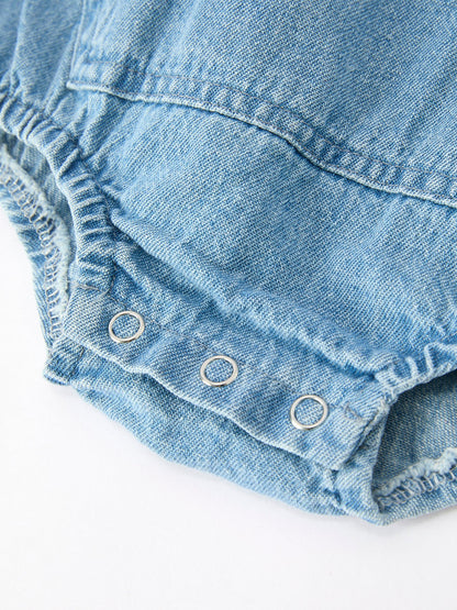 Baby Denim Romper Short Sleeve Polo Bodysuit