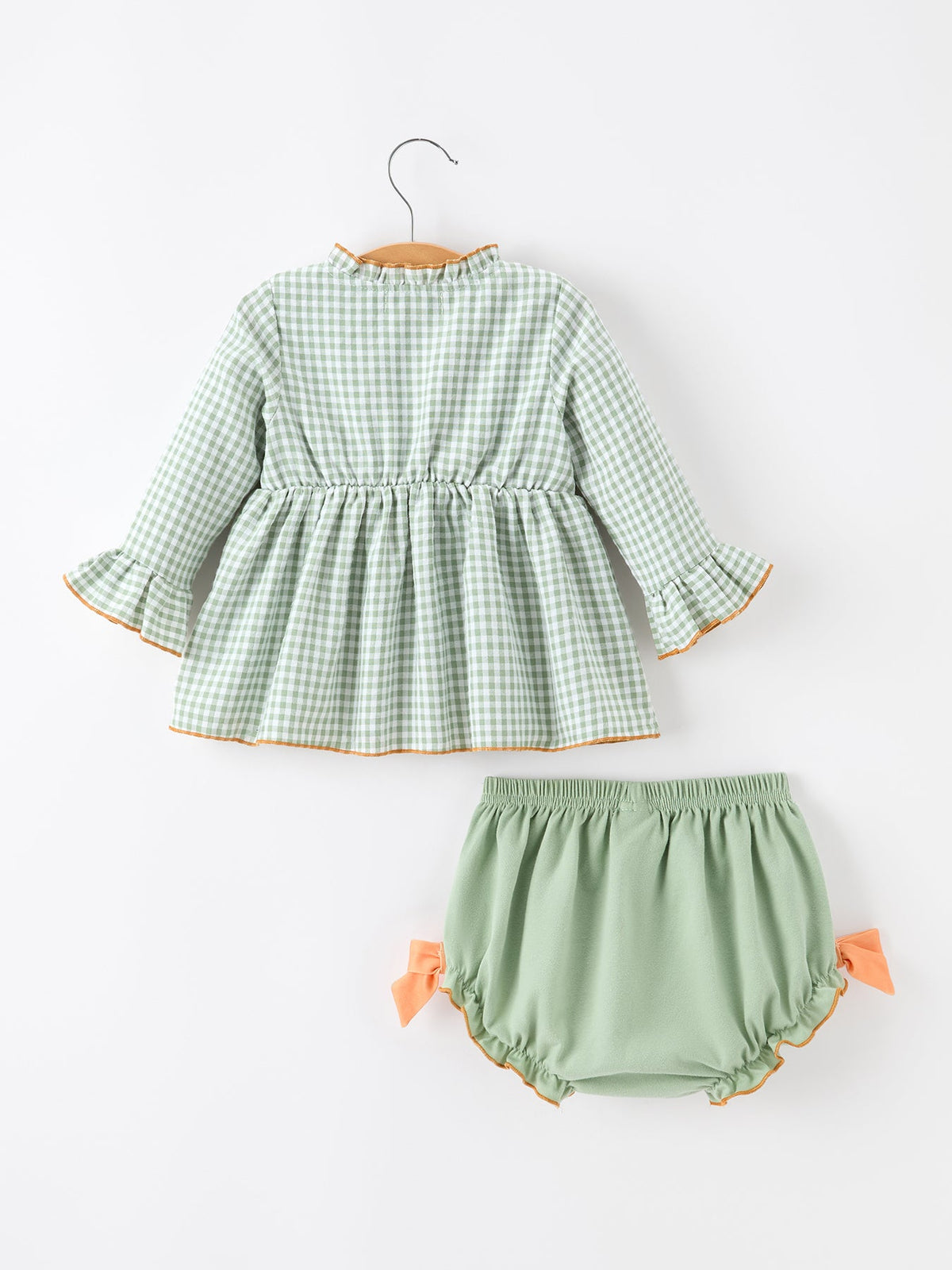 Fall Plaid Baby Girl Outfit Set Pumpkin Applique Ruffle Top Bloomer