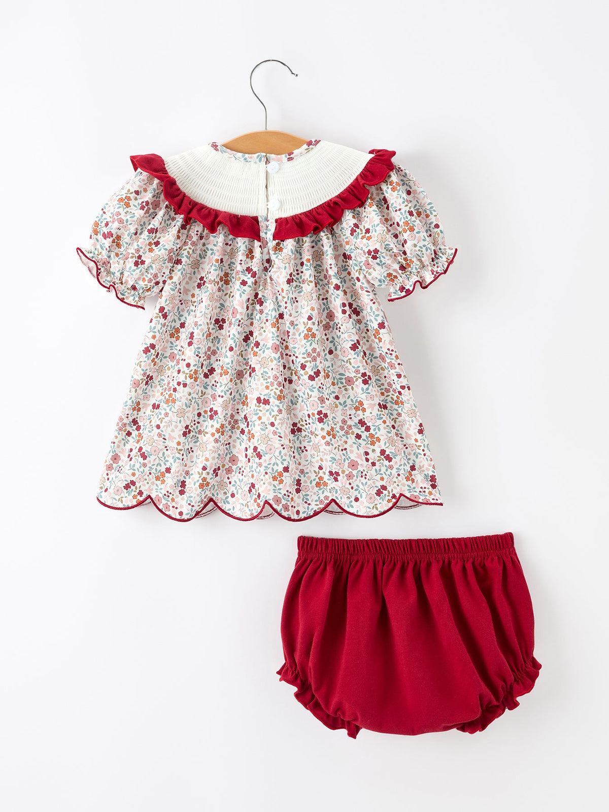 Fall Pumpkin Embroidery Baby Girl Outfit Set Red Bloomer Set