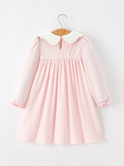 Pink Duck Embroidered Baby Girl Dress Peter Pan Collar Bow Dress