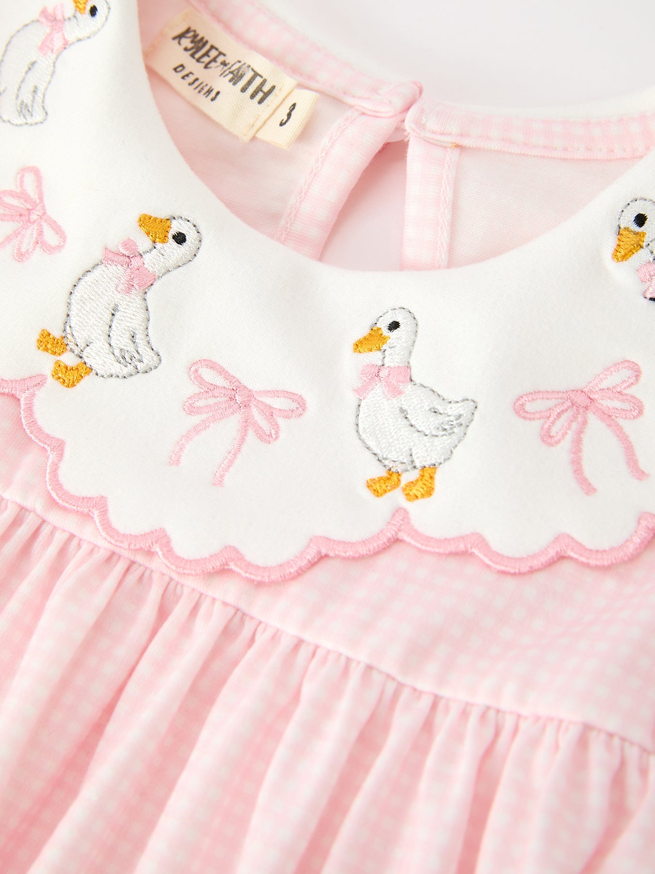Pink Duck Embroidered Baby Girl Dress Peter Pan Collar Bow Dress