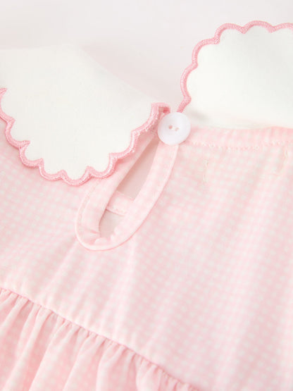 Pink Duck Embroidered Baby Girl Dress Peter Pan Collar Bow Dress