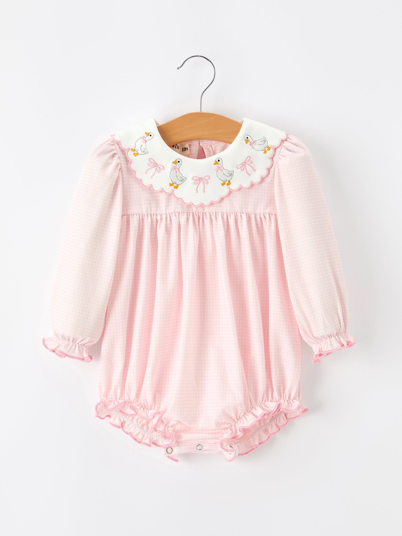 Pink Duck Embroidered Baby Girl Romper Ruffle Collar