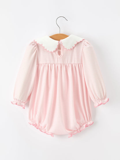 Pink Duck Embroidered Baby Girl Romper Ruffle Collar