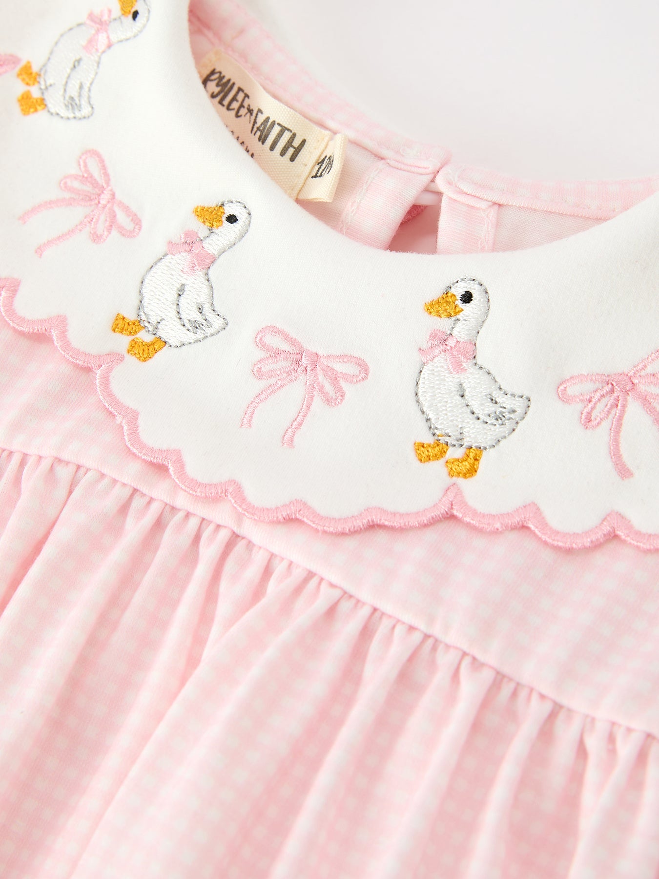 Pink Goose Embroidered Baby Girl Romper Ruffle Collar