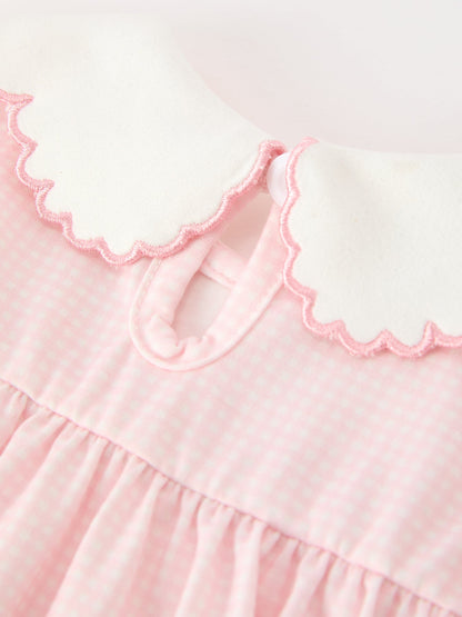 Pink Duck Embroidered Baby Girl Romper Ruffle Collar