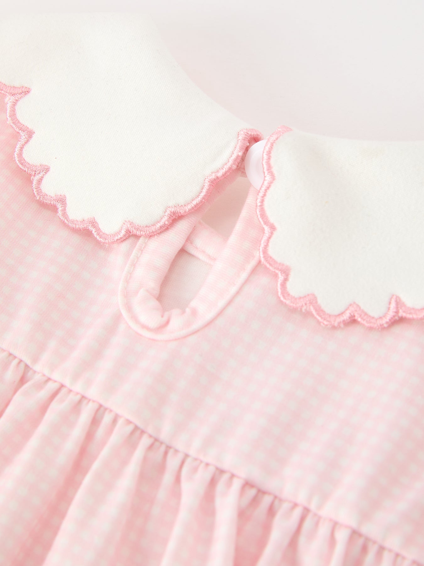Pink Goose Embroidered Baby Girl Romper Ruffle Collar