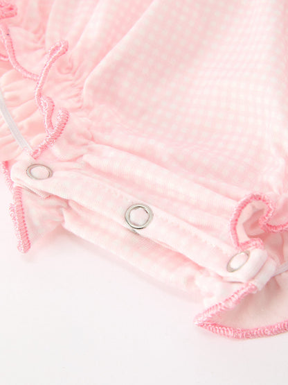 Pink Goose Embroidered Baby Girl Romper Ruffle Collar
