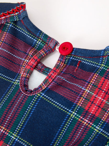 Fall Plaid Girl Set Petal Collar Puff Sleeve Bloomer