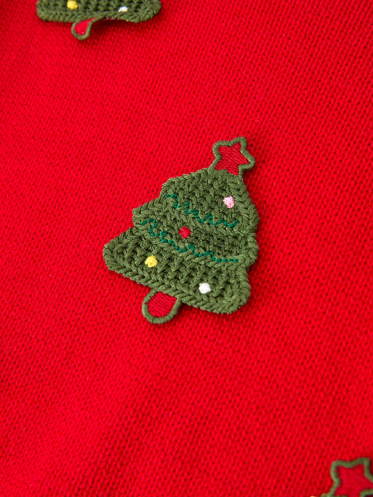 Baby Girls Christmas Red Knit Tree Appliqué Romper