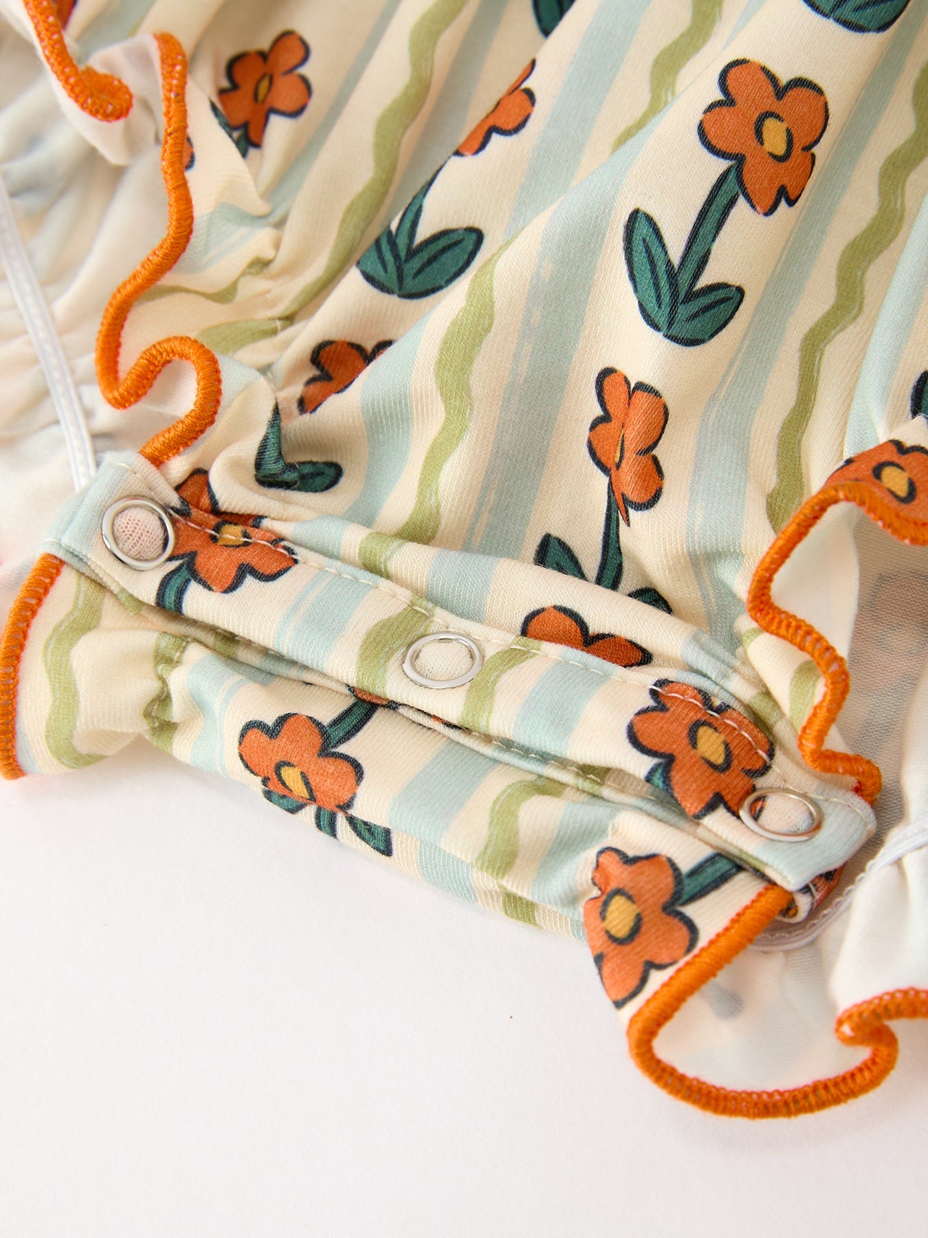 Fall Floral Stripe Baby Romper Petals Collar Smocked Puff Sleeve