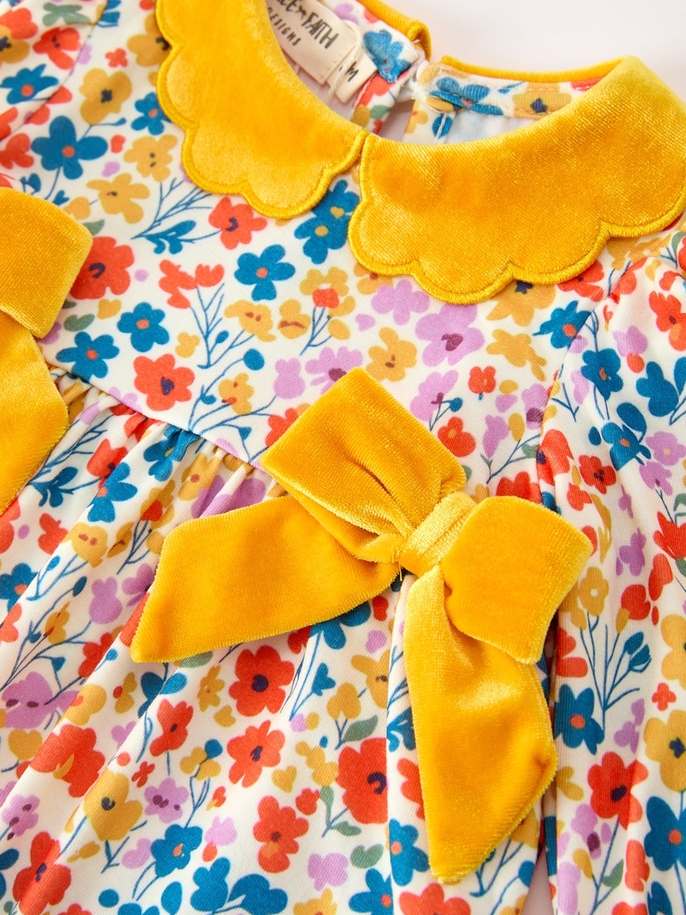 Floral Baby Girl Outfit Set Yellow Velvet Collar Bow Bloomers
