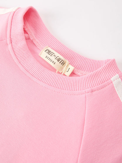 Girls Pink Bow Trim Sweatshirt and Pants Set