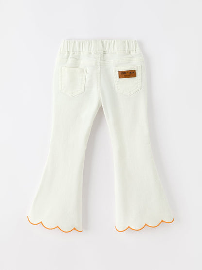 Girls Pumpkin Embroidered Wide-Leg Pants Fall Scallop Hem Casual Pants