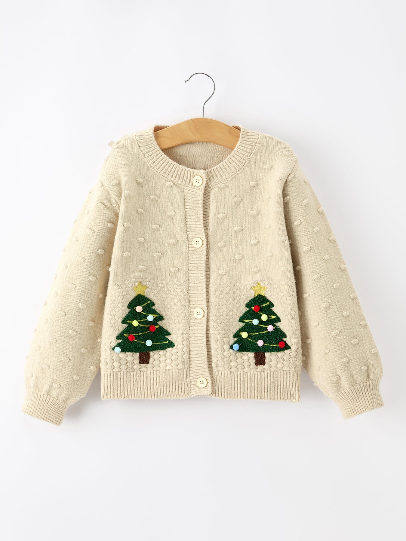 Christmas Tree Knit Cardigan Kids Holiday Sweater Button Front
