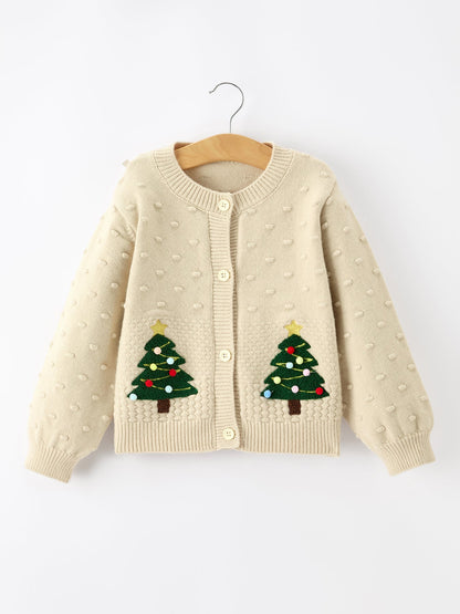 Christmas Tree Knit Cardigan Kids Holiday Sweater Button Front