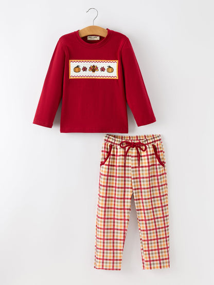 Boy Thanksgiving Pumpkin Turkey Maple Leaf Outfit Set