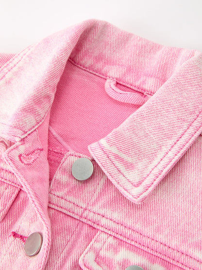 Girls Pink Denim Jacket with Lace Bow Back Detail