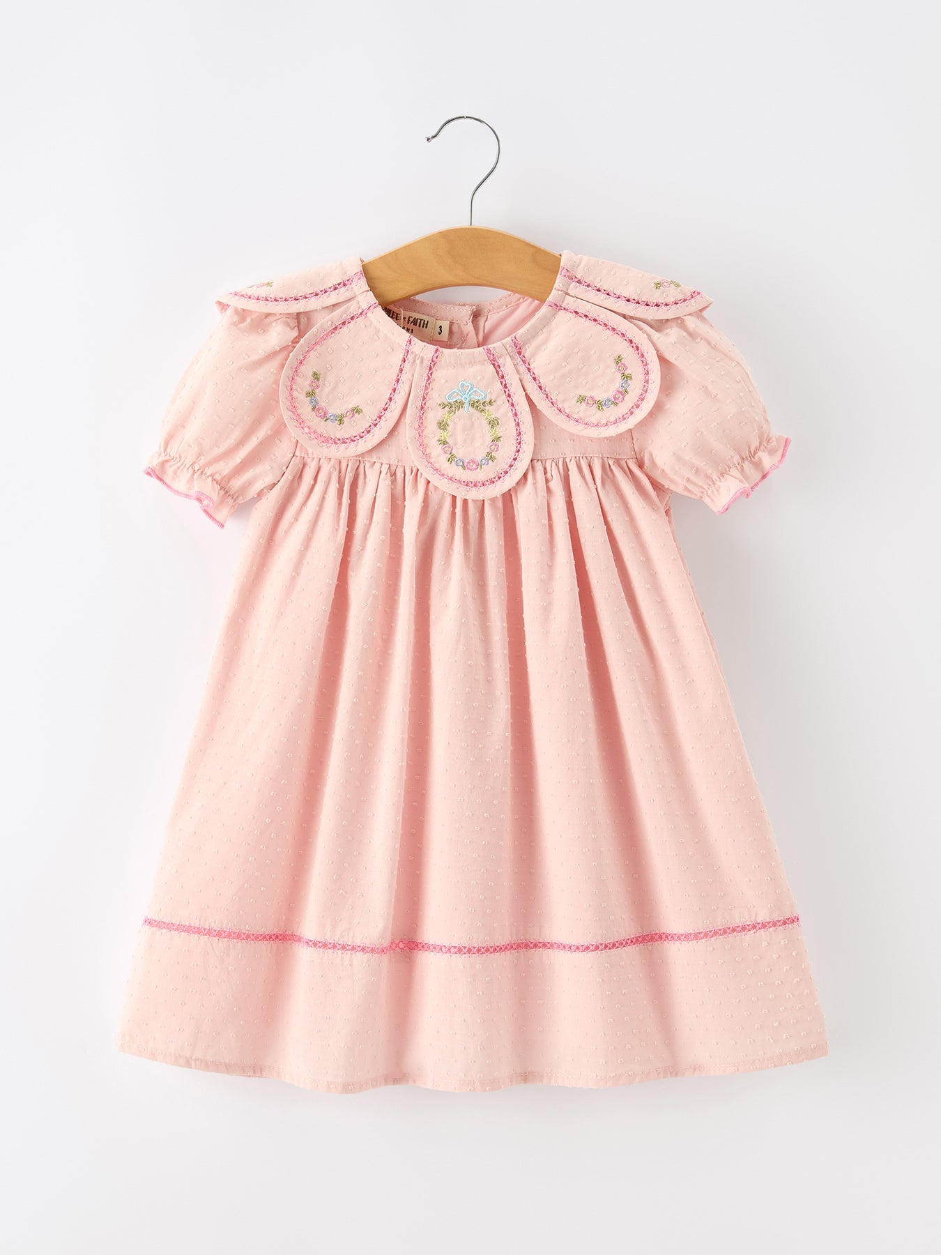 Fall Baby Girl Pink Floral Embroidered Peter Pan Collar Dress