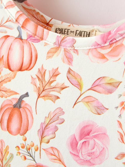 Thanksgiving Pumpkin Floral Girls Twirl Dress