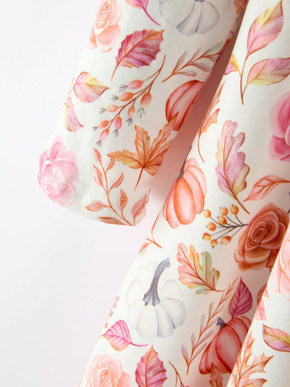 Thanksgiving Pumpkin Floral Girls Twirl Dress