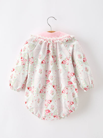 Fall Girls Floral Lace Collar Ruffle Romper Long-sleeved