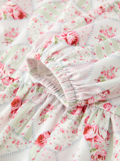Fall Girls Floral Peter Pan Collar Ruffle Long-sleeved Dress