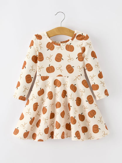Girls Thanksgiving Pumpkin Bow Dress