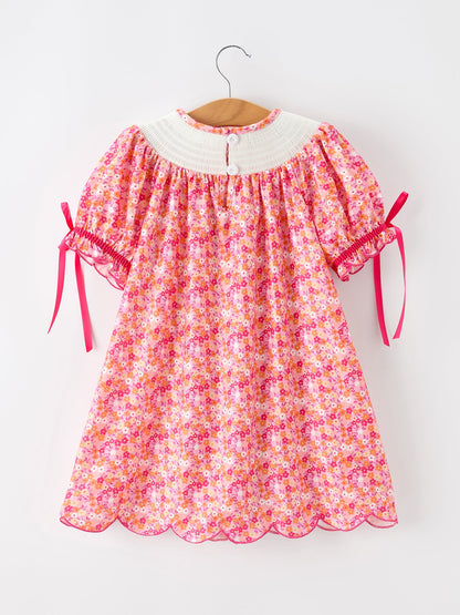 Girls Halloween & Thanksgiving Hot Pink Smocked Twirl Dress