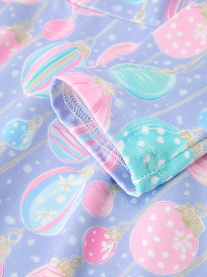Girls Pastel Christmas Ornament Print Twirl Dress