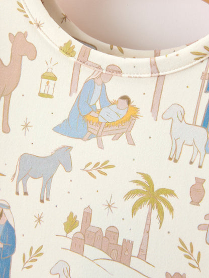Christmas Girls Nativity Print Twirl Long Sleeve Dress