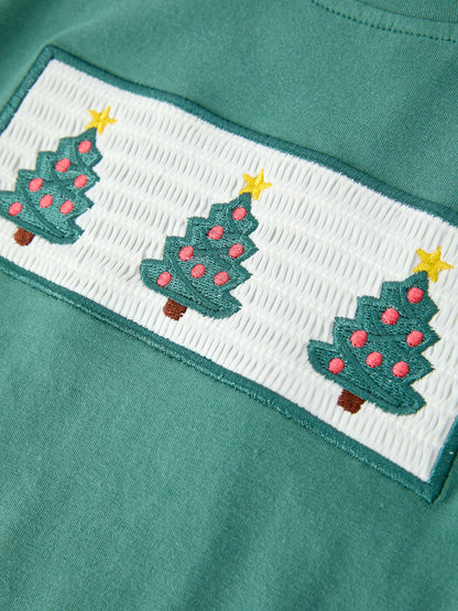 Boys Christmas Embroidered T-Shirt & Plaid Pants Set