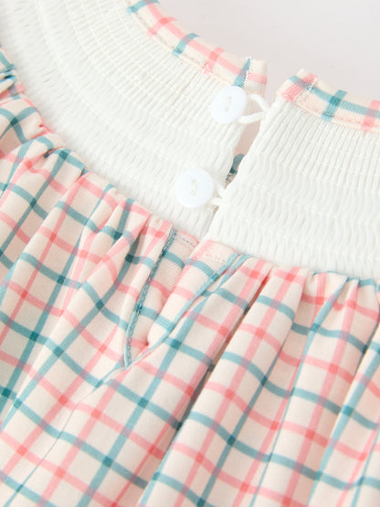 Girls Christmas Plaid Smocked Bloomers Set with Tree Embroidery