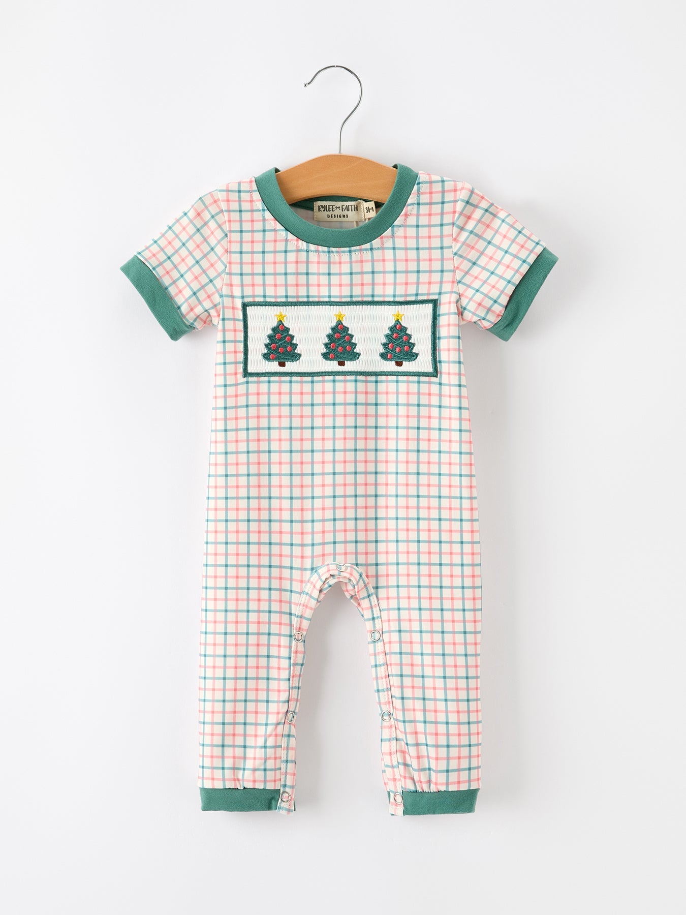 Baby Boy Christmas Embroidered Plaid Jonjon Romper