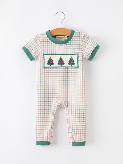 Baby Boy Christmas Embroidered Plaid Jonjon Romper