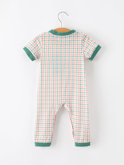 Baby Boy Christmas Embroidered Plaid Jonjon Romper