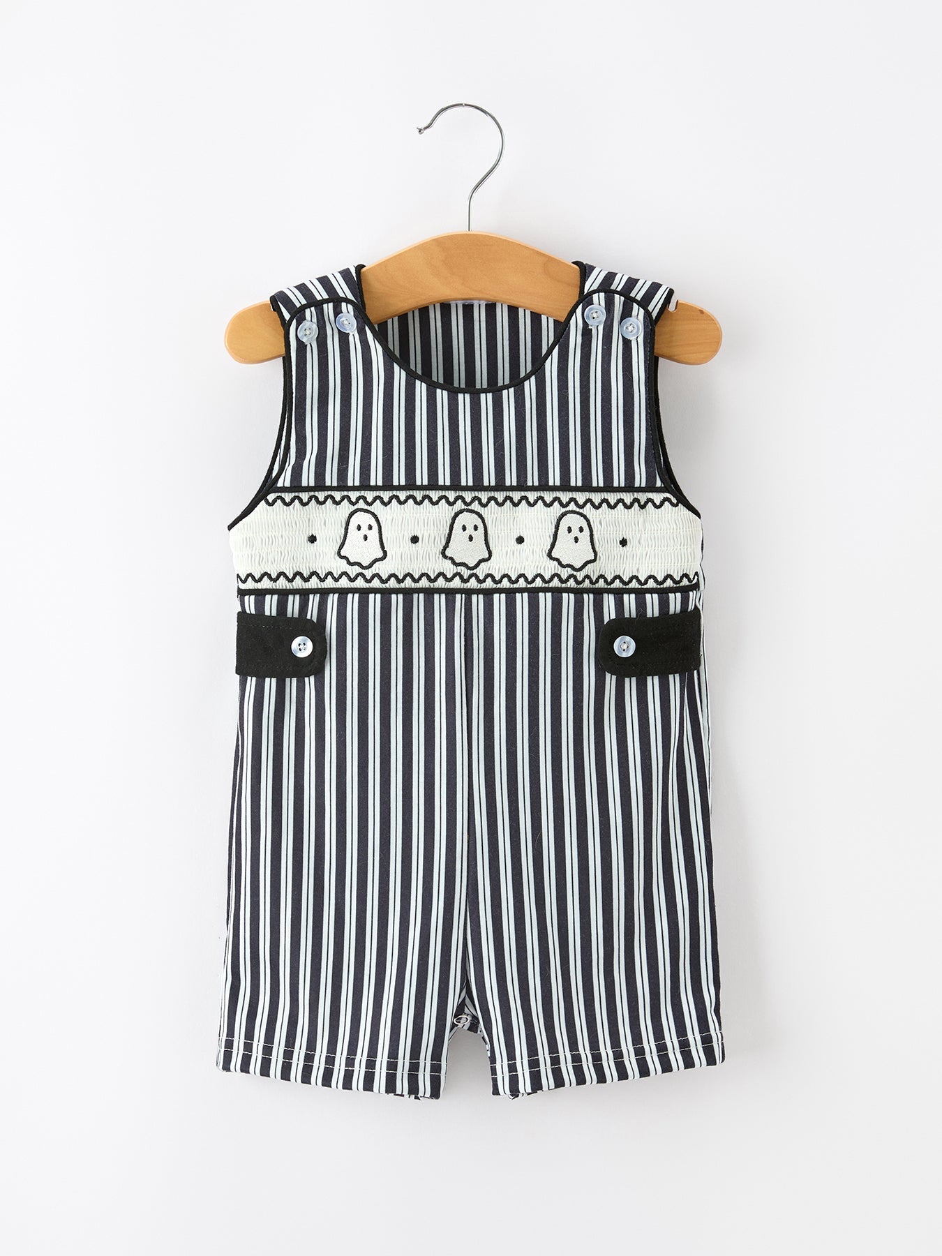 Halloween Ghost Smocked Boys Jon Jon Embroidered Romper