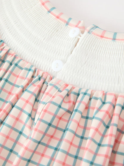 Girls Christmas Smocked Plaid Dress with Tree Embroidery