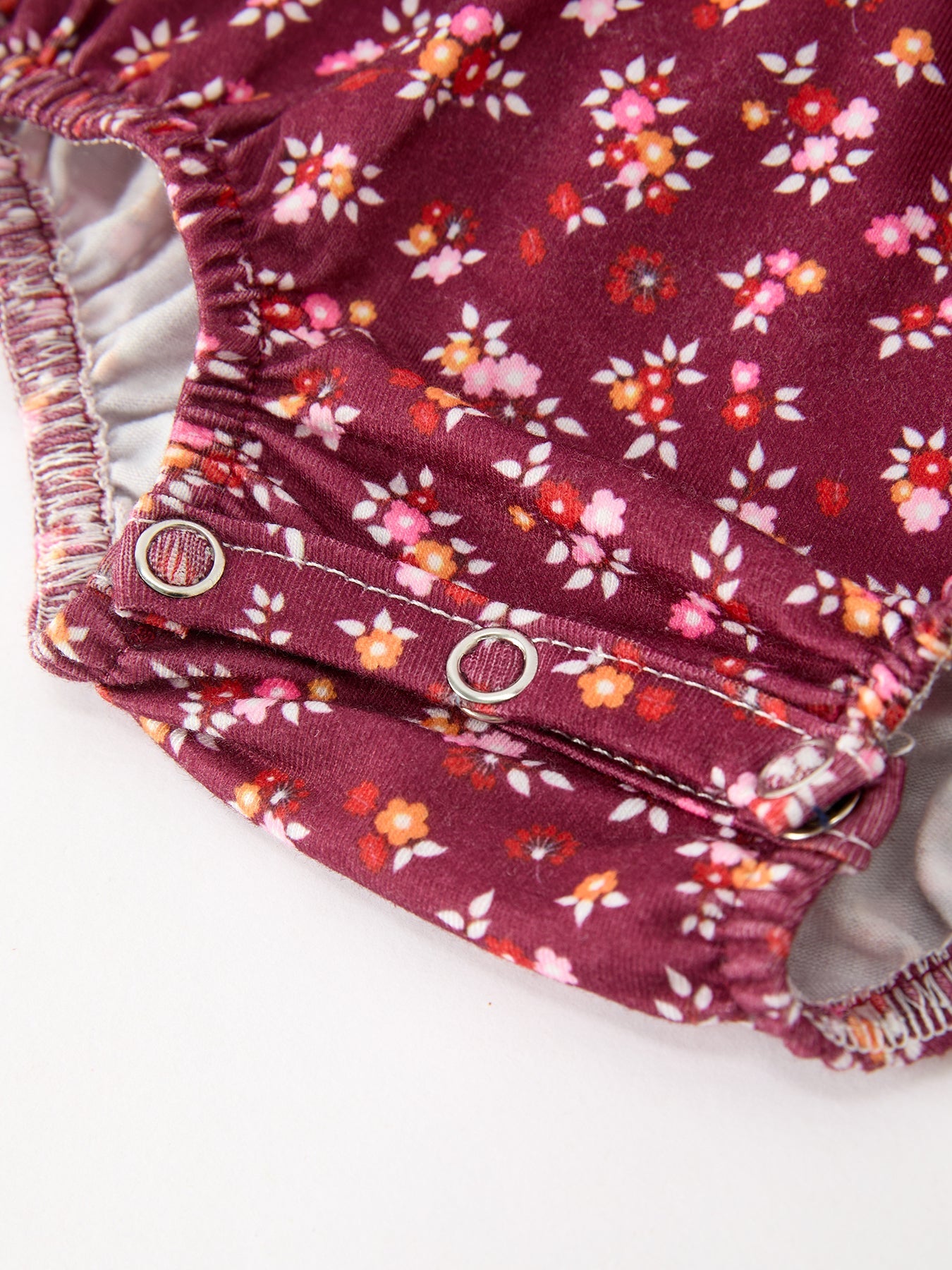Burgundy Floral Smocked Baby Girl Bubble Romper Peter Pan Collar
