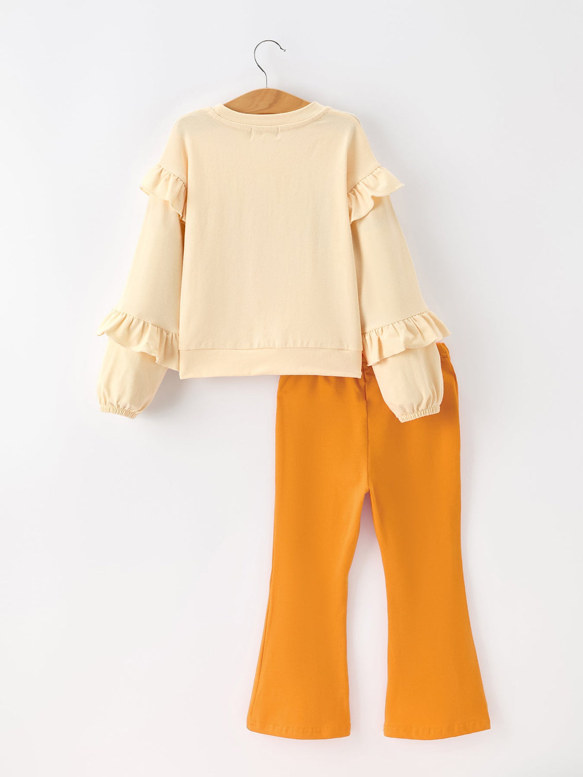 Fall Cozy Girls Ruffle Top Bell Bottom Pants Set