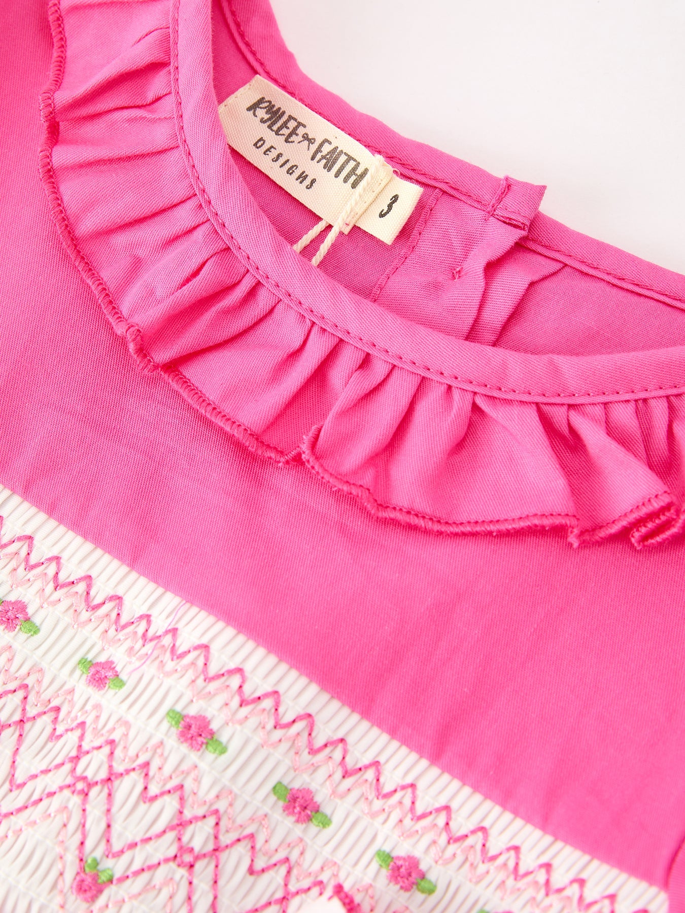 Fall Girl Hot Pink Ruffle Smocked Embroidery Dress